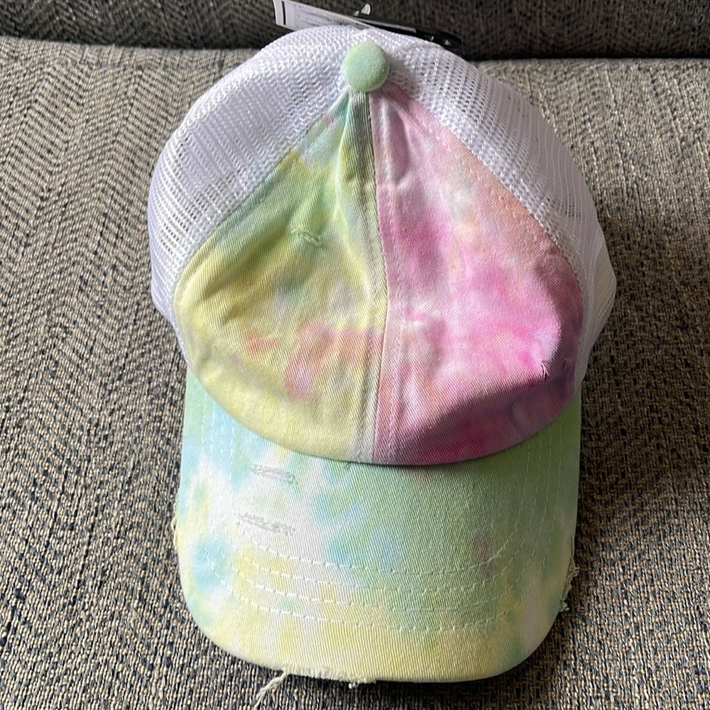 C.C PonyCaps Women's Cotton Candy/White Criss-Cross Cap Hat Adjustable
